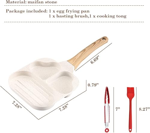 Miniatura 7 de Pearlead Sartén antiadherente para huevos fritos en forma de corazón sartén de 3 secciones para panqueques sartén para desayuno sartén para huevos