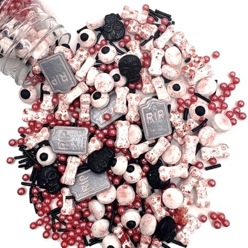 Essbare Halloween Süßigkeits Streusel,100g Zucker Augen | Grabstein Cupcake Topper,Halloween Tortenaufleger,Zuckeraugen Deko für Cookies Muffins Törtchen Cupcakes