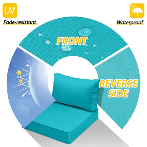 Image of AAAAAcessories Outdoor Seat Cushions for Chairs, Fade-Resistant, Waterproof Patio Furniture Replacement Cushions, 23 inch x 23 inch x 5 inch + 23 inch x 13.5 inch, Turquoise Blue
