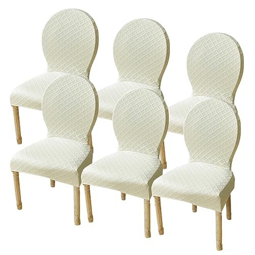 Juego de 6 fundas para sillas de comedor, modernas, ovaladas, para sillas pequeñas con respaldo redondo, sin brazos, patas de madera maciza, color blanco, ideal para decoración de cocina o dormitorio