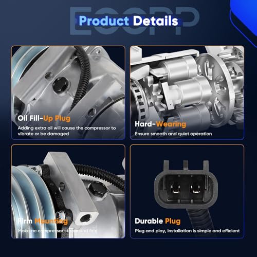 Image of ECCPP AC Compressor Fit for Volvo VNL VHD VNM 10.8L 11.1L 2001-2002 | 2013-2014 Fit for Volvo VNL 11.9L Fast Cooling AC Compressor with Clutch
