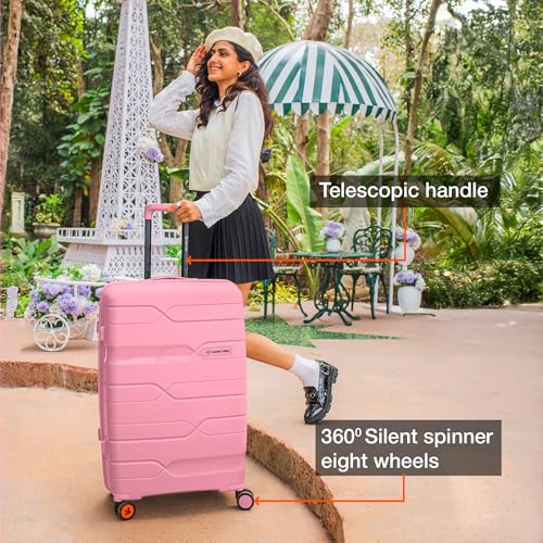 Image of Nasher Miles Paris Hard-Sided Polypropylene Luggage Set of 2 | 65cm & 75cm | 8 Wheels Medium & Large Trolley Bag for Travel | Suitcase (Pink)