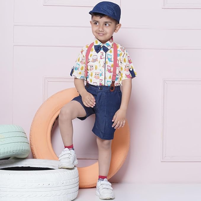 Image of AJ DEZINES Kids Casual Wear Clothing Cotton Shirt Short Set For Boys