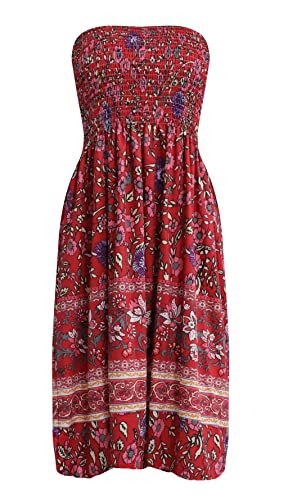 Image of Zyyfly Strapless Dress for Women Summer Beach Boho Smocked Tube Top Dress