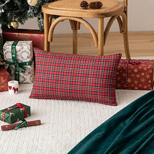 Image of AQOTHES Christmas Plaid Decorative Throw Pillow Covers Red 12x20 Inches