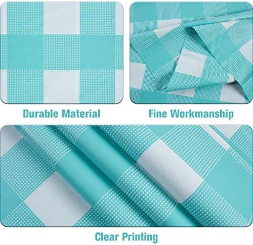 Kesfey 3 Packs Aqua and White Gingham Table Cloths 54 x 108 Inches Disposable Plastic Checkered Tablecovers Waterproof Rectangle Picnic Party Table Covers for Birthday Party Supplies Christmas