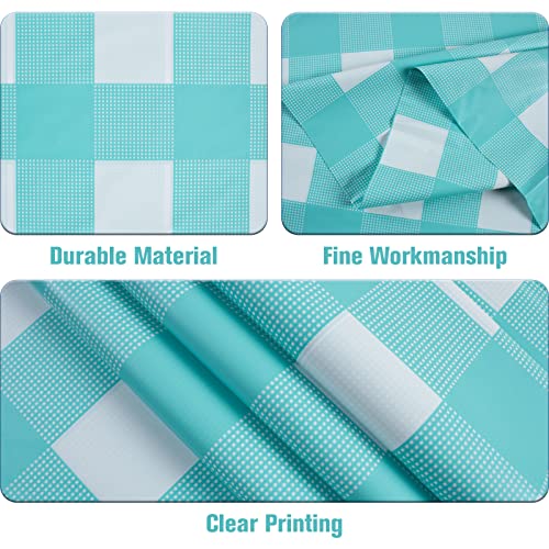 Image of Kesfey 3 Packs Aqua and White Gingham Table Cloths 54 x 108 Inches Disposable Plastic Checkered Tablecovers Waterproof Rectangle Picnic Party Table Covers for Birthday Party Supplies Christmas