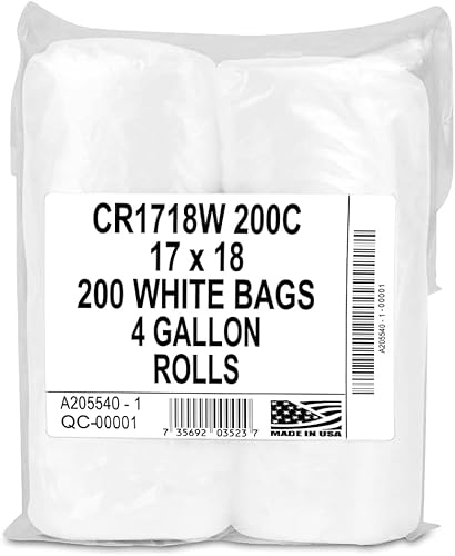Miniatura 2 de Aluf Plastics Bolsas de basura blancas de 4 galones de 0.5 mil, 17 x 18 pulgadas, paquete de 200 unidades, para el hogar, la cocina, el baño y la