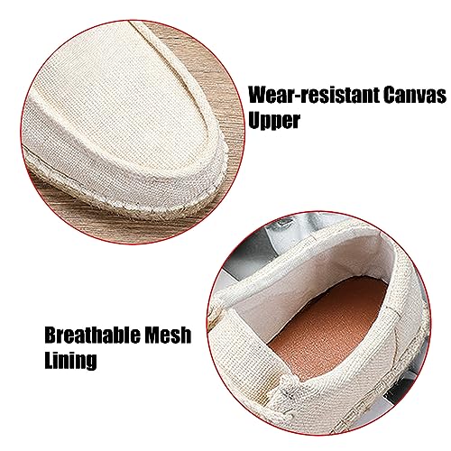Men's Linen Canvas Loafers,Casual Breathable Slip-On Espadrille Flat Walking Shoes Round Toe Moccasins Boat Shoes3