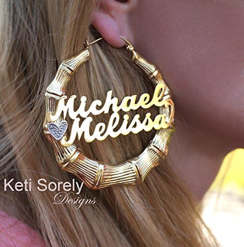 Couples Name Earring with Heart, Large Hoops