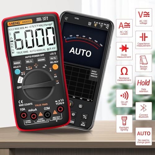 Image of AN8008 True-RMS 9 Counts Digital Multimeter AC DC Voltage Ammeter Current Ohm Meter Ohm Volt Amp and Diode Tester