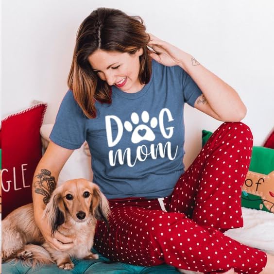 Dog Mom Tshirts Women Dog Paw Printed Mom Shirt Casual Short Sleeve Tee Tops - Image 4