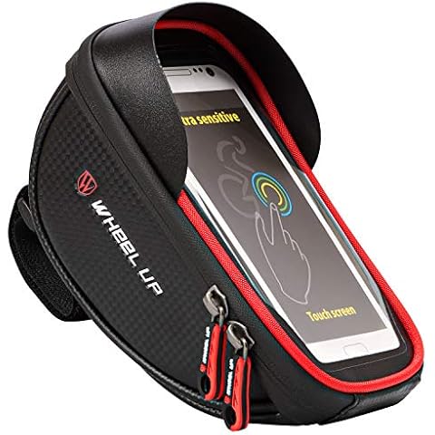 Bike Phone Mount Bags - Premium Bicycle Front Frame Bag, Waterproof Bike Pouch Bag with Headphone Hole for Smartphone Below 6 inch - Red Cover