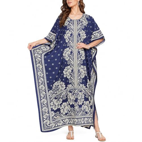 Image of Oussum Women Polyester Casual Long Plus Size Beach Caftan Cover Up Maxi Dress 1X-3X Summer Kaftan Dresses for Women