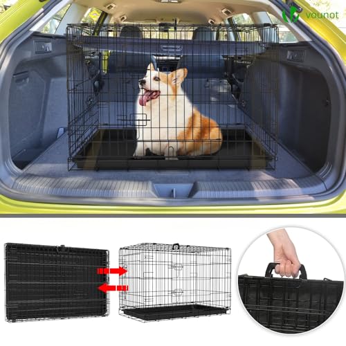 VOUNOT® Dog Crate Portable Pet Crate Foldable Secure Puppy Cage with 2 Doors, Removable Slide Tray, Carry Handles, Large 36 Inches, Black - Image 6