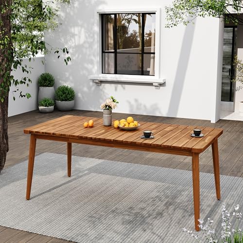 Christopher Knight Home Peggy 72" Farmhouse Patio Acacia Wood Dining Table, Indoor and Outdoor Dining Room Table for 8 Persons, Rectangular Dining Table for Backyard/Garden, Teak Brown