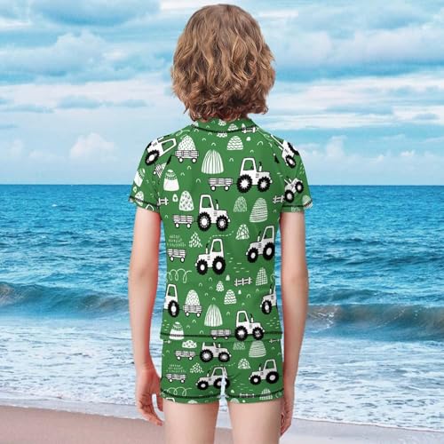 Green Tractors PatternedChildren's Swimsuits Boys Two Piece Suit9-11Y（140cm）2