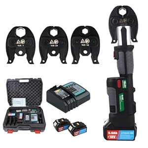 18V Electric Pipe Crimping Tool for 1/2″ 3/4″ 1″ Pipes, Brushless Motor Pro Press Tool with 360° Rotation, 3 Jaws for Stainless Steel, Copper, Automatic Crimper for Plumbers