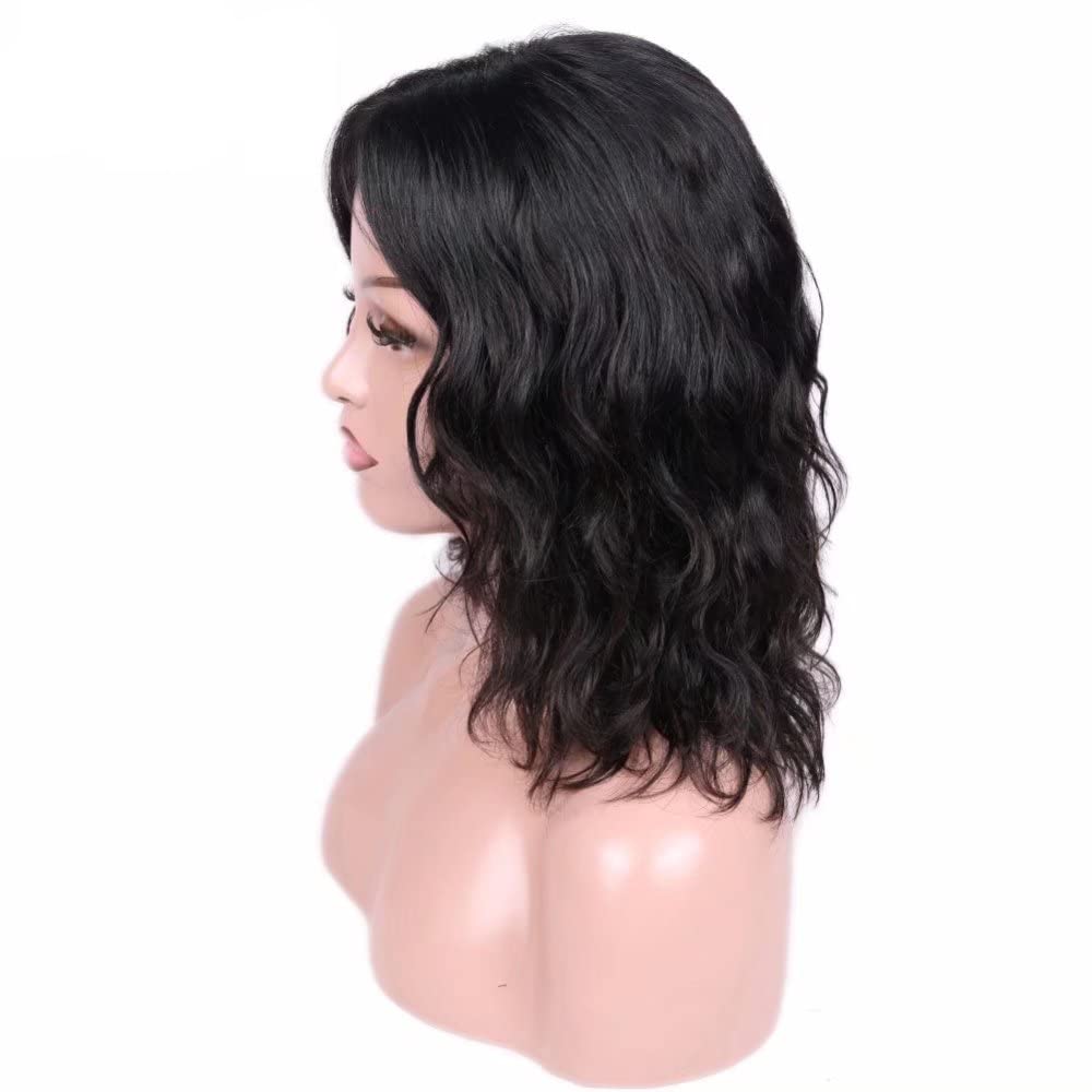 Short Bob Loose Wave HD Invisible 13X6 Lace Front Wigs Human Hair for Women Natural Black Color Natural Wave Brazilian Remy hair Glueless Lace Wig Pre Plucked with Bleached Knots 12 inch