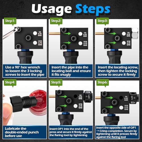 Image of Brake Line Flaring Tool Kit, 3 /16″ and 1 /4″ SAE Double Flare Tool for Brake Lines, Creates Single Double & Bubble Flares for Vehicle Brake & Hydraulic Lines (7-Piece)