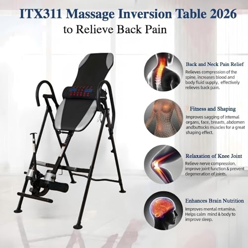 Image of YOLEO Gravity Inversion Table for Back Pain Relief 2026 New Inversion Table w /Heat and Massage Lumbar pad Back Stretcher Machine 300 lbs