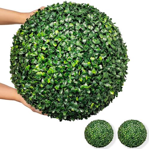 DOPGIB Artificial Plant Topiary Ball, 2 PCS 16' UV-Anti 4-Layer Fake Boxwood Leaf Balls, Faux...