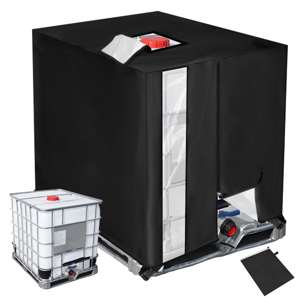 HOTUT IBC Tank Cover, Heavy Duty 420D Oxford Fabric Water Tank Cover with Click-Close Straps, Waterproof Dust-Proof Outdoor 1000L IBC Container Covers, Anti-snow Windproof Anti-UV, 120x100x116 cm — image 1
