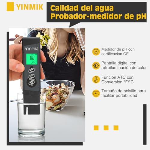Miniatura 6 de Yinmik Tester De Ph Digital Hidropónico, Nuevo Medidor De Ph Con Una Pantalla Brillante Degradada Mejorada Para Piscinas, Spas, Jacuzzis, Plantas Interiores, Agua Potable, Vino, Cerveza, Acuarios.