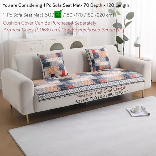 Image of HOKIPO 'LiefNest' Printed Holland Velvet Sofa Cover Mat with Foam Filling for 1 /2 /3 Seater & L-Shape Sofa. Make Your Own Sofa Cover Set, Mat Size: 120(L) cm, Urban Grid Multicolor (IN-822-D7)