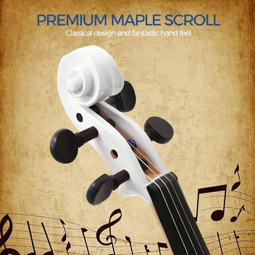 MA 16-Inch Solid Wood Viola in White Finish - Handcrafted 4/4 Size Acoustic Viola for Students & Adults with Case, Bow, Rosin, Bridge & Strings - Thumbnail 2