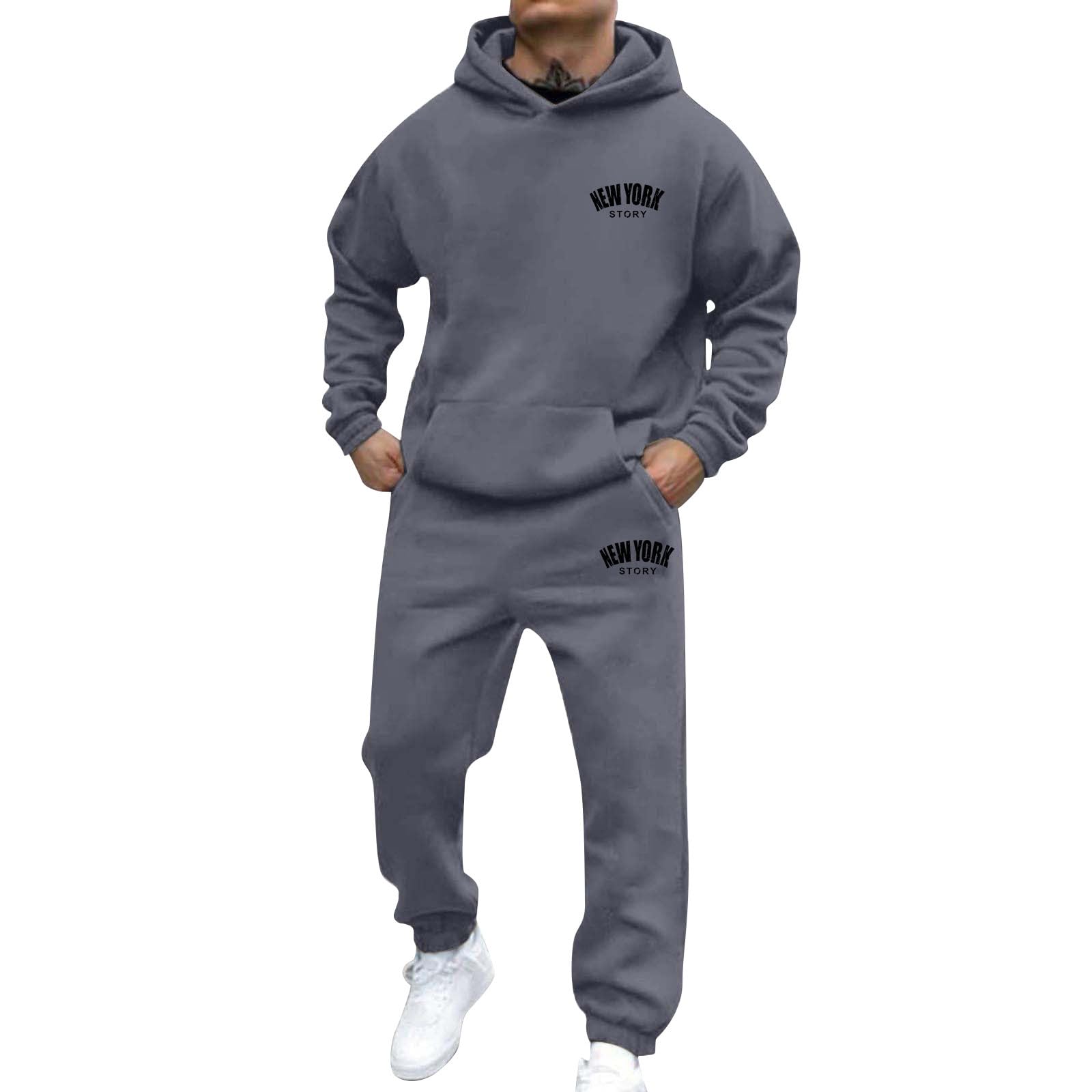 Tuta Uomo Completa Cotone Tute Sportive, Felpa con Cappuccio E Jogging Pantaloni 2 Pezzi Completo Abbigliamento Completa in Cotone Completi Sportivi da Uomo Completino da Casa Traspirante Allenamento