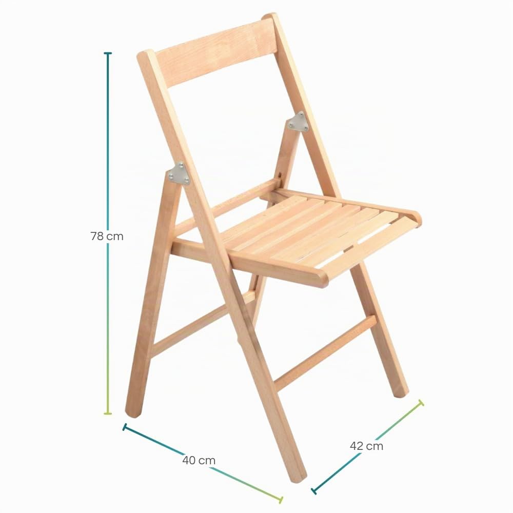 PALUPLUS 6 Sedie Pieghevoli in Legno di Faggio dal colore Naturale, Misura 42x40x78 cm, Sedia Salvaspazio Richiudibile, Struttura Resistente, Comoda Seduta, per Esterno ed Interno - 0696C