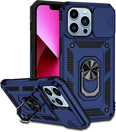 Coque iPhone 13 antichoc bleu avec support magnétique et anneau de protection