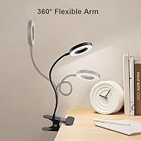 Vista 3 de Lámpara LED de escritorio con clip con 3 modos de color, 10 anillos de brillo/luz de abrazadera, cuello ajustable de 360°, regulable, protección