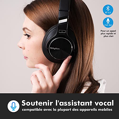 Srhythm-NC-75-Pro-Casque-Audio-sans-Fil-Bluetooth-V50-a-Reduction-de-Bruit-Active-Jusqua-40H-Casque-Supra-Aural-CVC80-MicrophoneCharge-Rapide-Oreillette-Haute-Fidelite