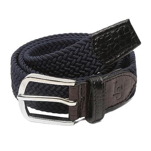 Image of LOUIS STITCH Men's Braided Elastic Stretch Belt with Leather Tipped End Stretchable Canvas Waist Band for Men Women Boys Girls Unisex (Width 3 cm) (BE-EL)