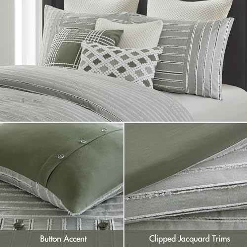 Madison Park Comforter Set Cotton Clipped Jacquard, Oversized Comforters, All Season Down Alternative Overfilled King Size Comforter, Essence, Green 9 Piece by Madison Park - Image 4