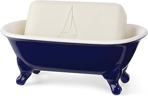 Miniatura 19 de Jabonera decorativa de cerámica en miniatura con forma de bañera con patas de garra de 6.5 pulgadas, soporte para esponja de cocina y bandeja de