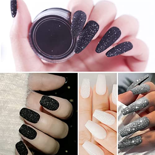 6 Jars Nail Glitter Powder Black White Sliver Dust Sugar Powder, Superfine French Nail Sugar Glitter Iridescent Candy Coat Nails Sweater Design Manicure Decorations Diy Crafts #TOP3