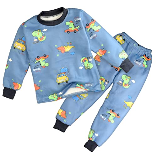 Image of Bold N Elegant Cute Winter Warm Fleece Kid's Cartoon Sweatshirt Tshirt and Pajama Pant Clothing Set Random Mix Print for Boys Girls