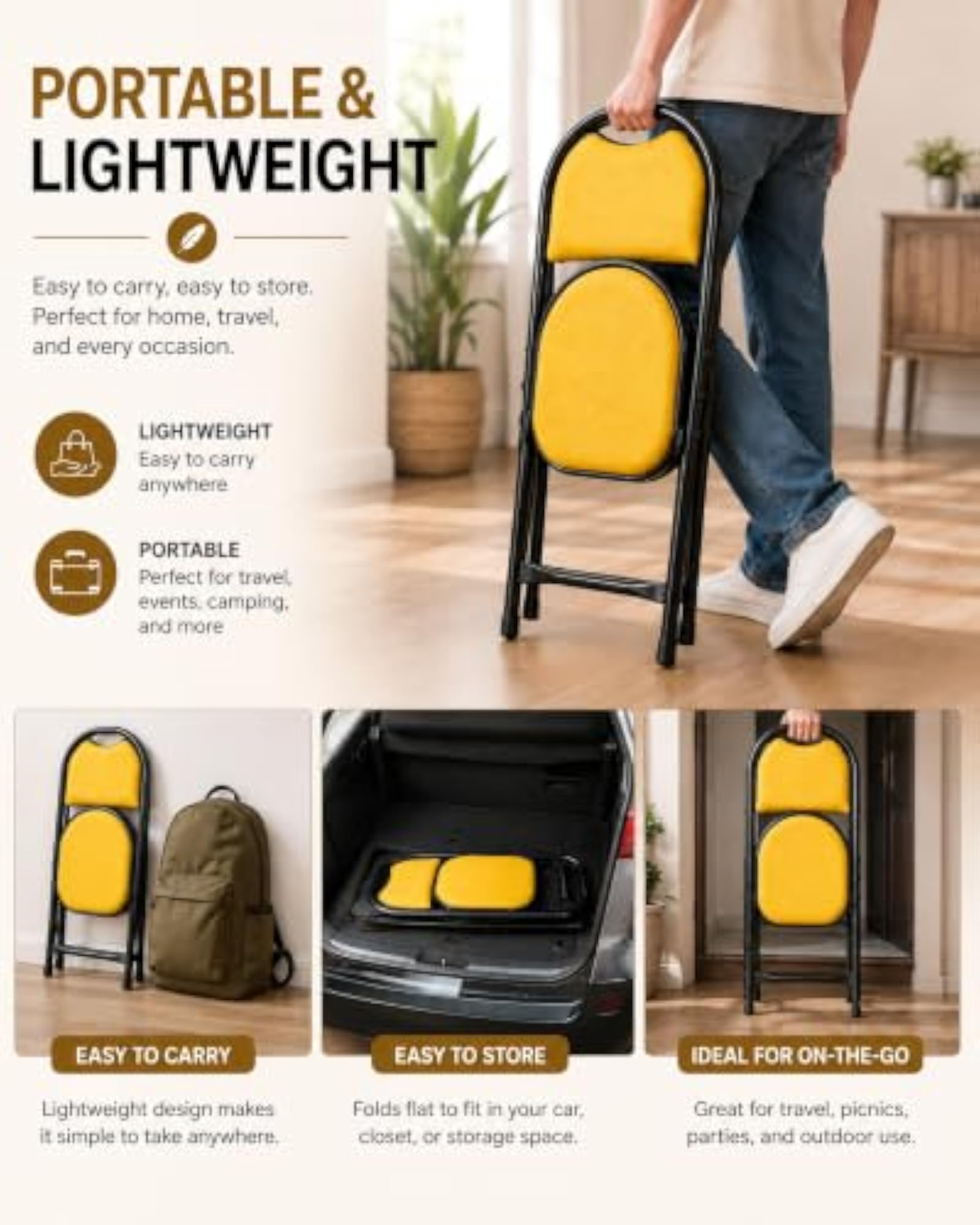 Portable Folding Chair with Cushion Seat & Back