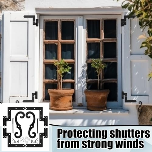 Image of Moxweyeni 32 Pack (16 Pair) Steel Blind Shutter Hinges 1-1 /16 inch with S Holdback Hook for Exterior Shutters Window Kit Steel with Black Powder Coating Lift Off Pintle Reversible Hinges Heavy Duty Door