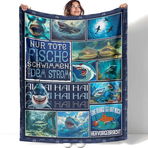 YISUMEI Manta de tiburón 150 x 200 cm, diseño de vida marina, manta de forro polar, suave y mullida, regalo para niñas y niños, azul marino