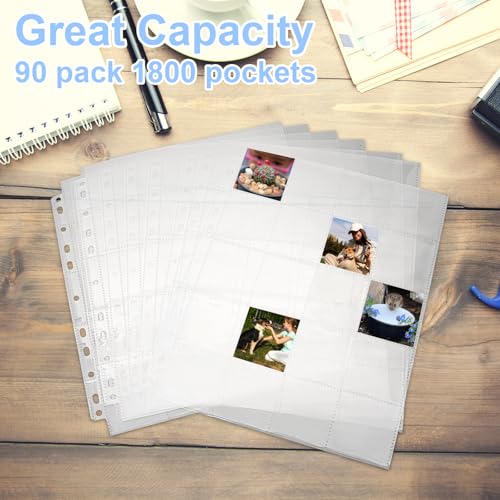 90Pcs Protective Photo Slide Pages Holds 20 35mm Slides Top Loading Photo Page Sleeves for 3 Ring Binder Holds 1000 2 x 2 Inch Photos Clear Archival Slide Storage Album Refill Preservers