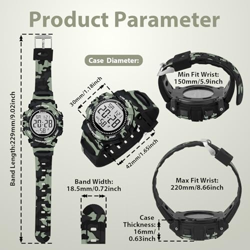 Image of Kids Watch Digital for Boys-Waterproof Kids Sports Watch with Light, Alarm&Snooze,Stopwatch Military Design Silicone Band Gift for Birthdays,Christmas Outdoor Activities(8+ Years)