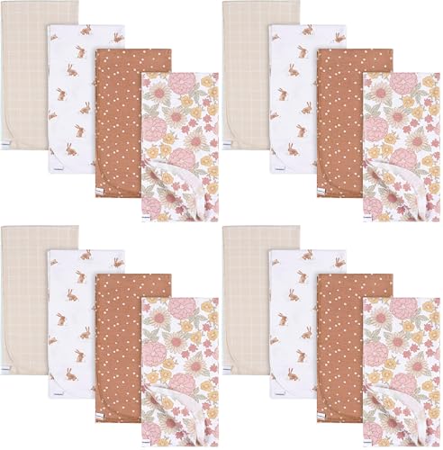 Image of Gerber Unisex Baby 100% Cotton Flannel Receiving Blankets 30x30 Inches (Pack of 16), Retro Floral, One Size