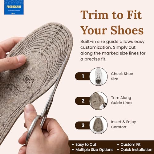 Image of FreshDcart Wool Felt Insoles for Shoes | 100% Natural Lamb Wool Shoe Inserts | Warm, Soft & Comfortable Winter Boot Insoles for Men & Women