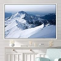 Framed Canvas Wall Art Snow Mountain Cool Expressive Farmhouse/Country Landscape Mountain Top Multicolor Photography Portrait Realism - 16x24 inches