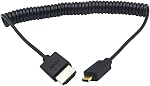 Duttek 4K Micro HDMI to HDMI Coiled Cable 1FT-4FT/1.2M, Extreme Slim/Thin, Male to Male Cable for 1080P, 4K, 3D, and Audio Return Channel