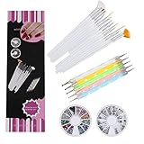 WOVTE Nail Art and Gel Acrylic Drawing Makeup Brush Set with Dotting Tools, Pack of 20